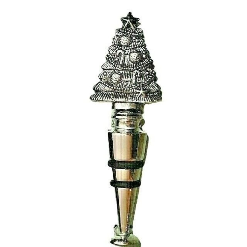 Christmas Tree Silver Wine Bottle Stopper Ornaments Candy Cane Stars Barware NEW